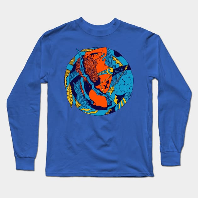 Orange Blue Sagittarius Beauty Long Sleeve T-Shirt by kenallouis